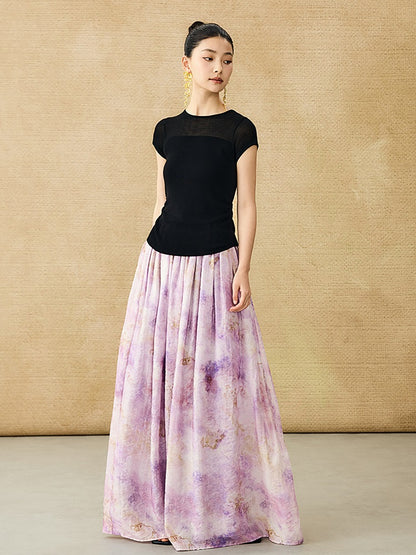 HECO Chinese style slightly transparent round neck knitted short sleeve T-shirt -BING.