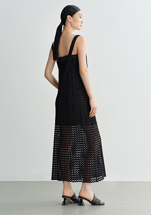 COMME MOI  women's black hollow sundress A-line skirt - RUBY.
