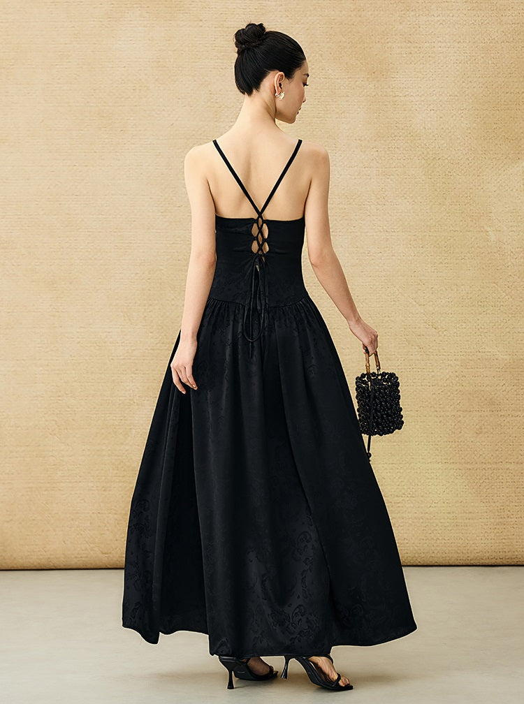 HECO Chinese Jacquard Halterneck Slip Dress  - KNO .