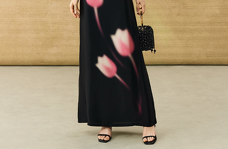 HECO Chinese high-end acetic acid skirt summer tulip print drape - ESSENCE.