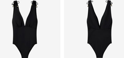COMME MOI Lv Yan designer's women's summer lace-up sexy V-neck one-piece swimsuit - EMORY.