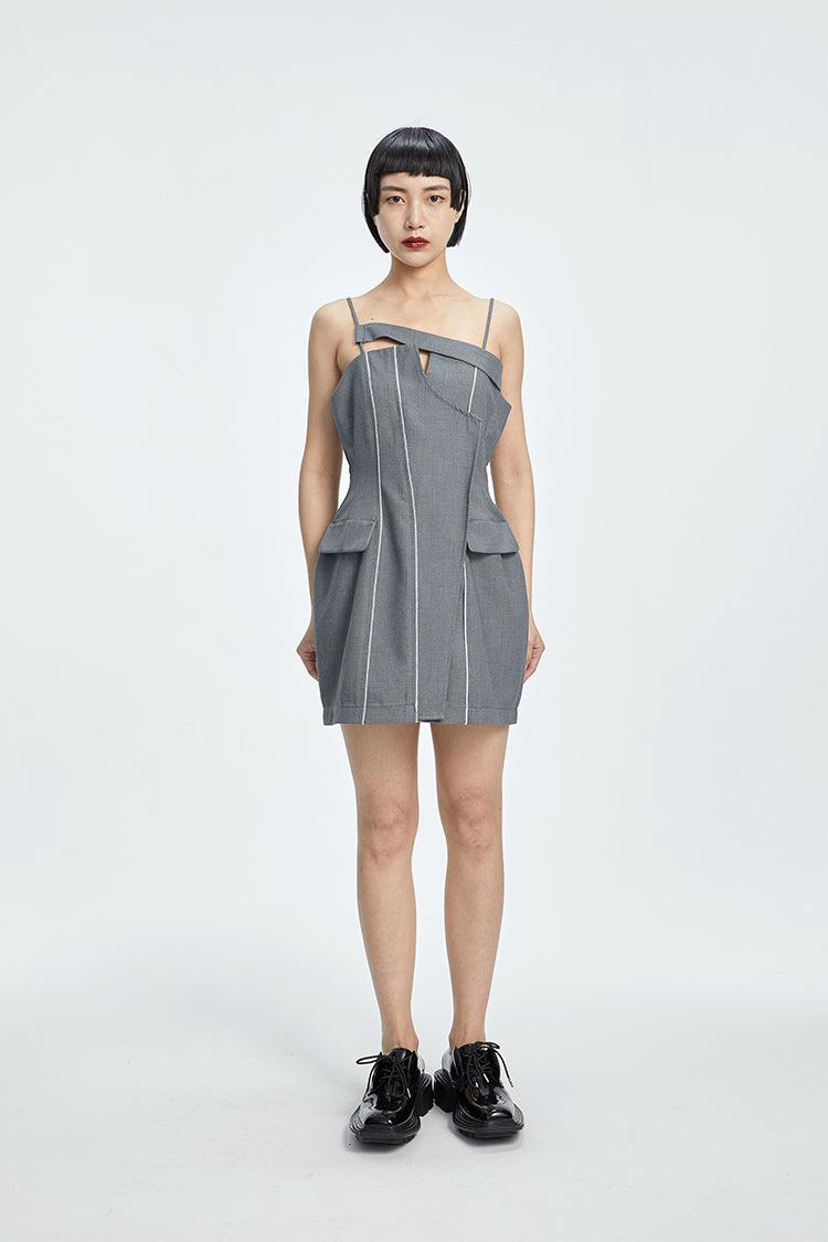 TINY IN curved waist irregular slip short Dress-JOJO