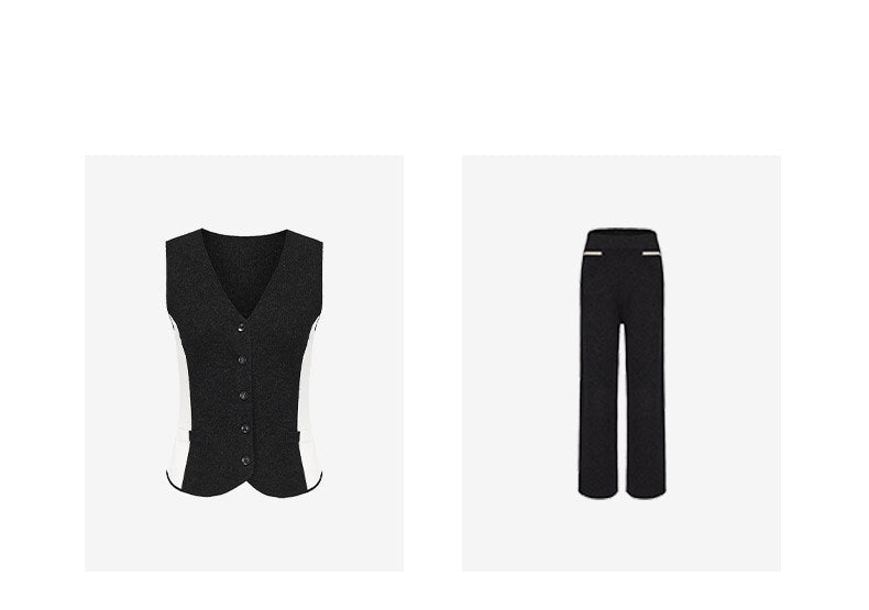 ATELIER MISS LU Geometric Contrasting Cashmere and Wool Blend Vest - IVY