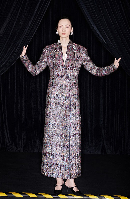 M essential Mackay designer Radiant Night Embroidered Slim Side Dress - TRIBE.