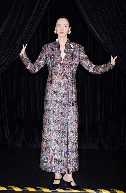 M essential Mackay designer Radiant Night Embroidered Slim Side Dress - TRIBE.