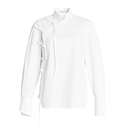 ZHUCHONGYUN Chinese diagonal strap long-sleeved white shirt -EJAE.