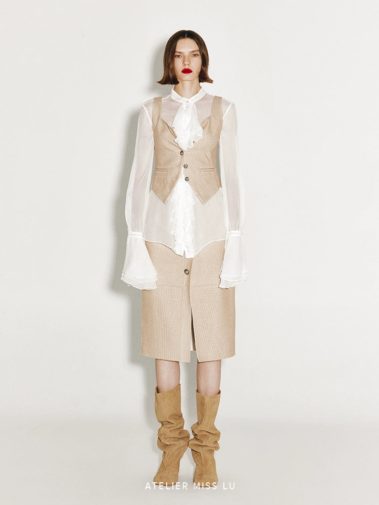 ATELIER MISS LU patchwork slim-fitting wool corduroy skirt - REPLACE.