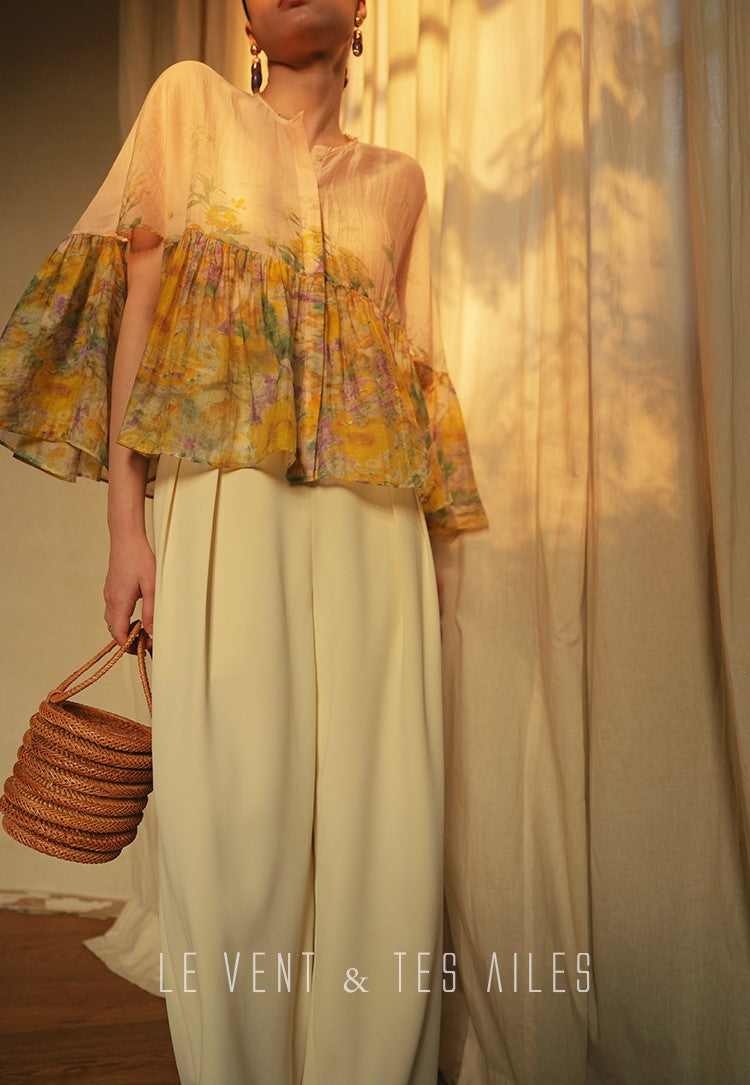 LE VENT&TES AILES Artistic 100% Silk  floral Printed Dress - NINA