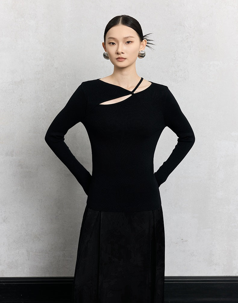 HECO asymmetrical hollow Red Black Apricot wool blend knitwear - mere.