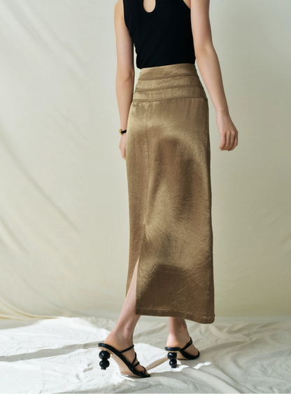 SUSHE Light Chinese acetate scratch satin high waist long skirt female -JESSICA