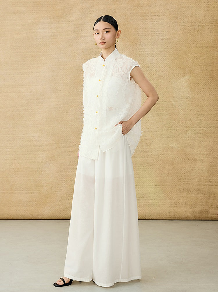 HECO Chinese Style Stand-up Collar Cut Flower Sleeveless Shirt - HELD .