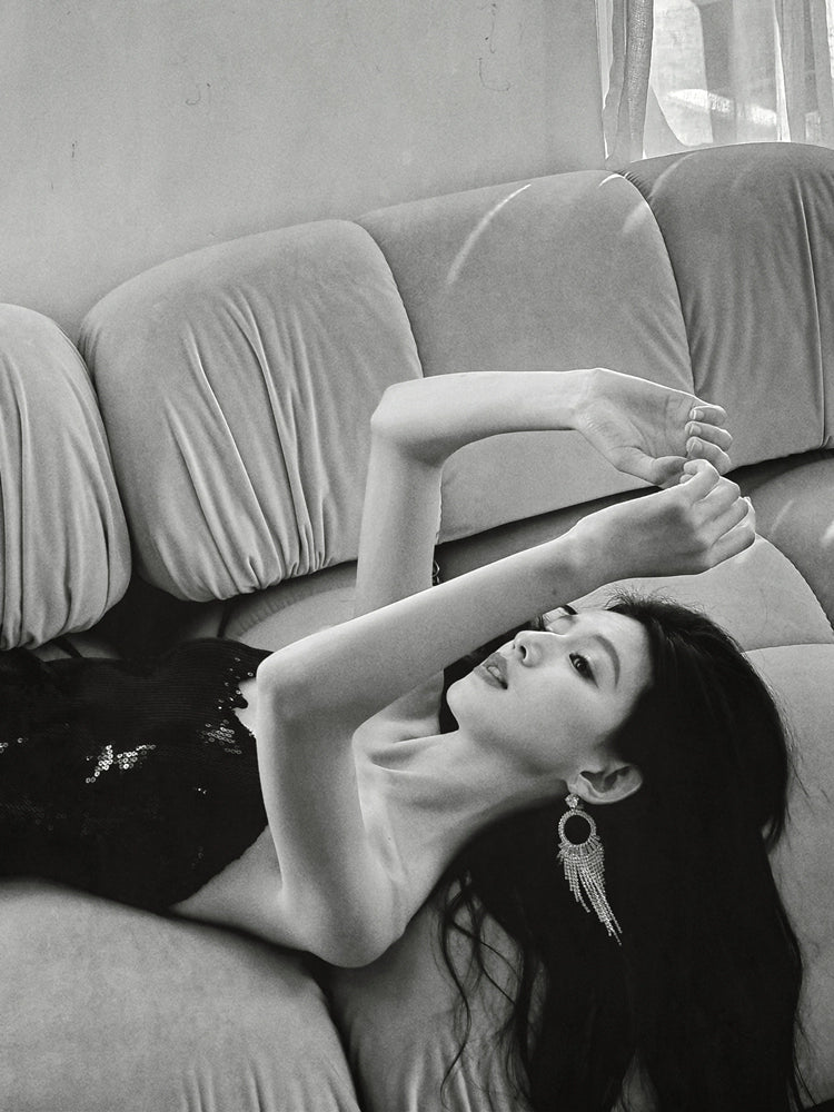 DOLLY Elegant Black One Shoulder Sequin Tube Top Short Feather Party Dress-MAVIS