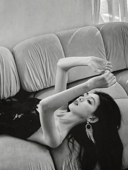 DOLLY Elegant Black One Shoulder Sequin Tube Top Short Feather Party Dress-MAVIS