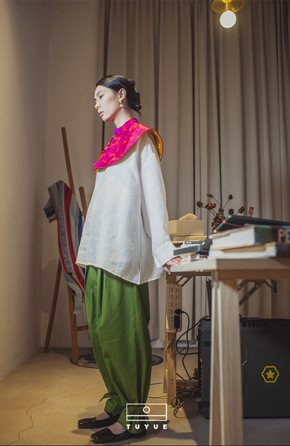 TUYUE  Green Cotton Casual Silhouette Leggings Pants- BENITA.
