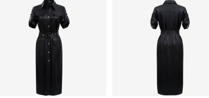 COMME MOI Lu Yan designer women's hunting straight side slit maxi skirt dress - LAYLA.