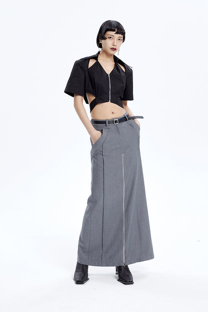 TINY IN cut-out slim zipper ultra-cropped female top -GASA