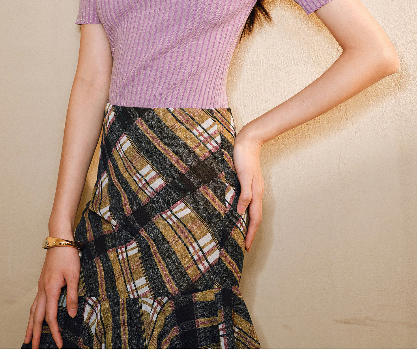 WANGXO | Phantom Shiny Silk with Hemp Retro Square Neck Slim Ribbed Knit Short Sleeve Top -ZARA