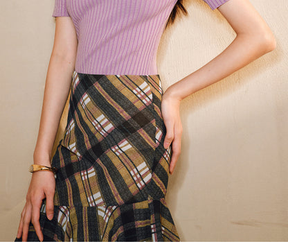WANGXO | Phantom Shiny Silk with Hemp Retro Square Neck Slim Ribbed Knit Short Sleeve Top -ZARA