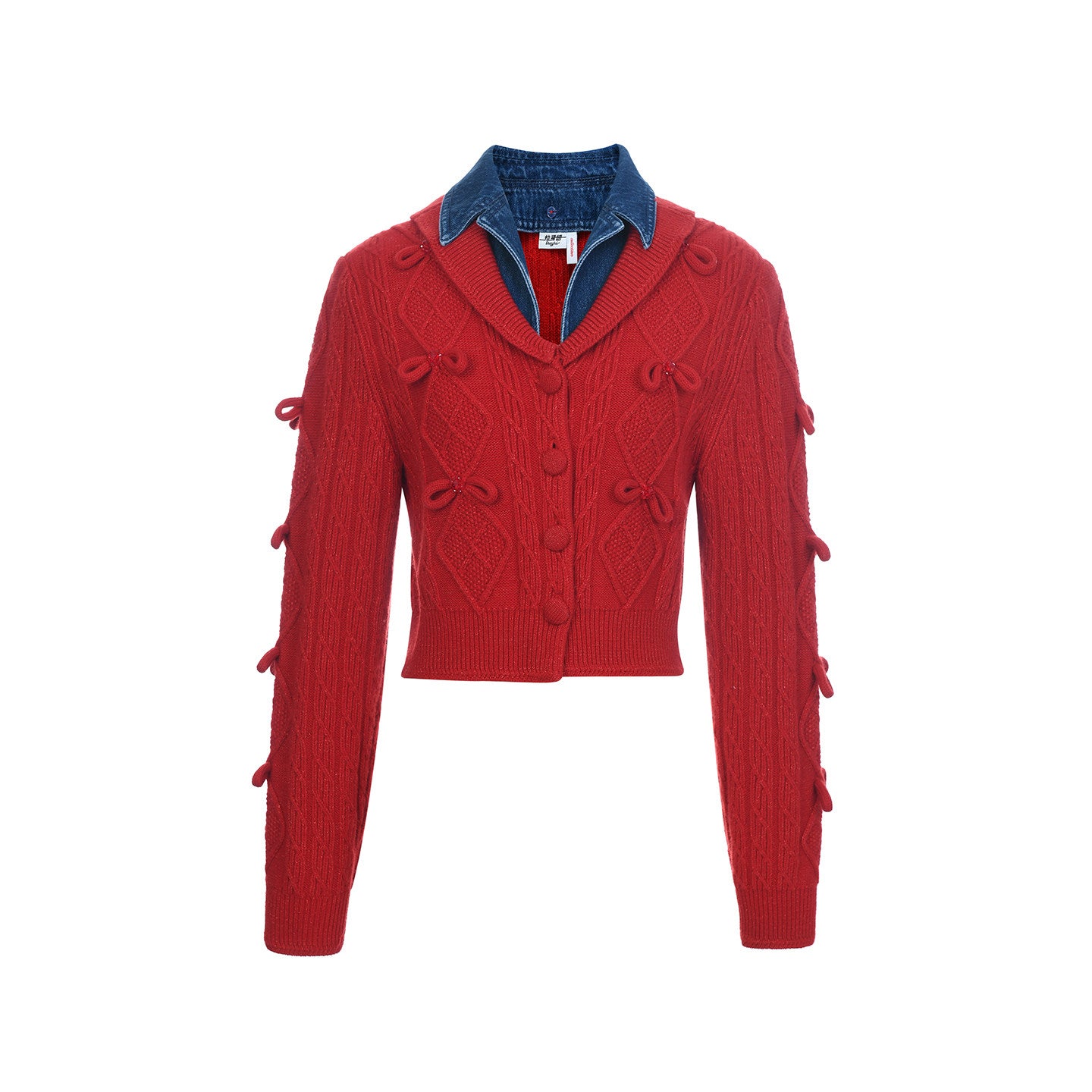 FAME red denim patchwork knitted sweater jacket - ANDREW.