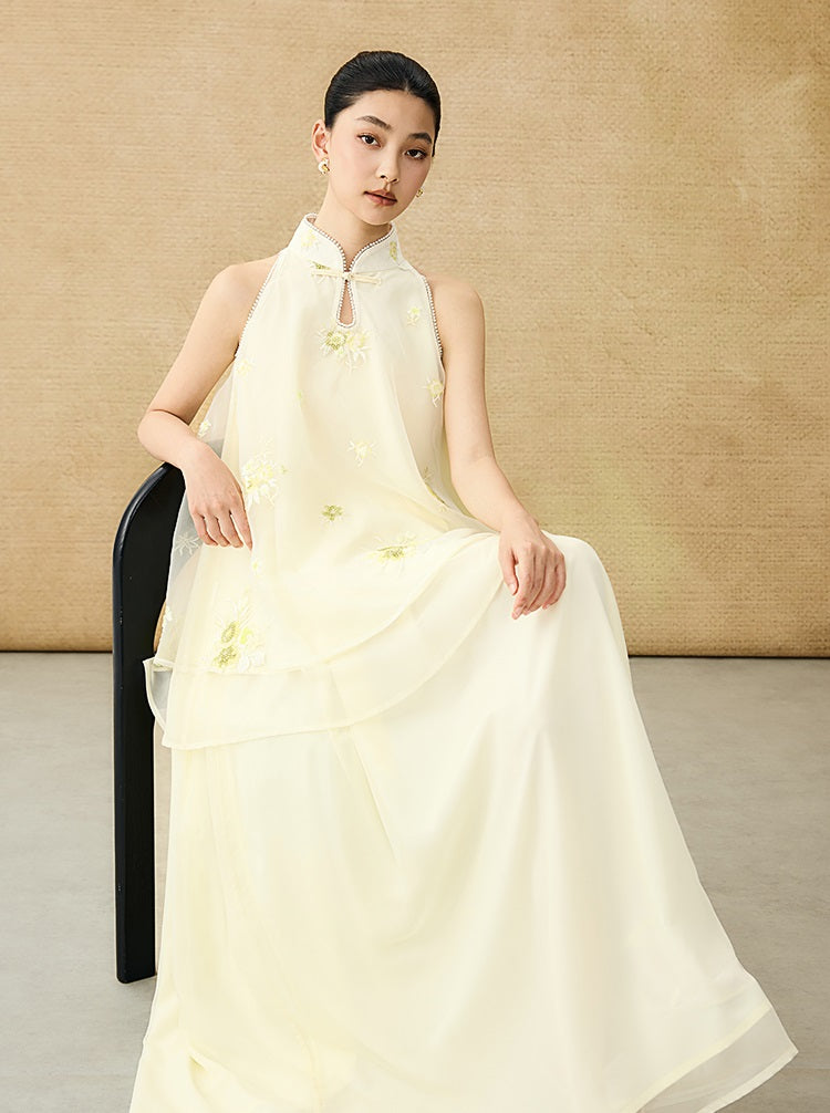 HECO Chinese Pearl Edge Embroidered Sleeveless Tulle Vest - IDEM.