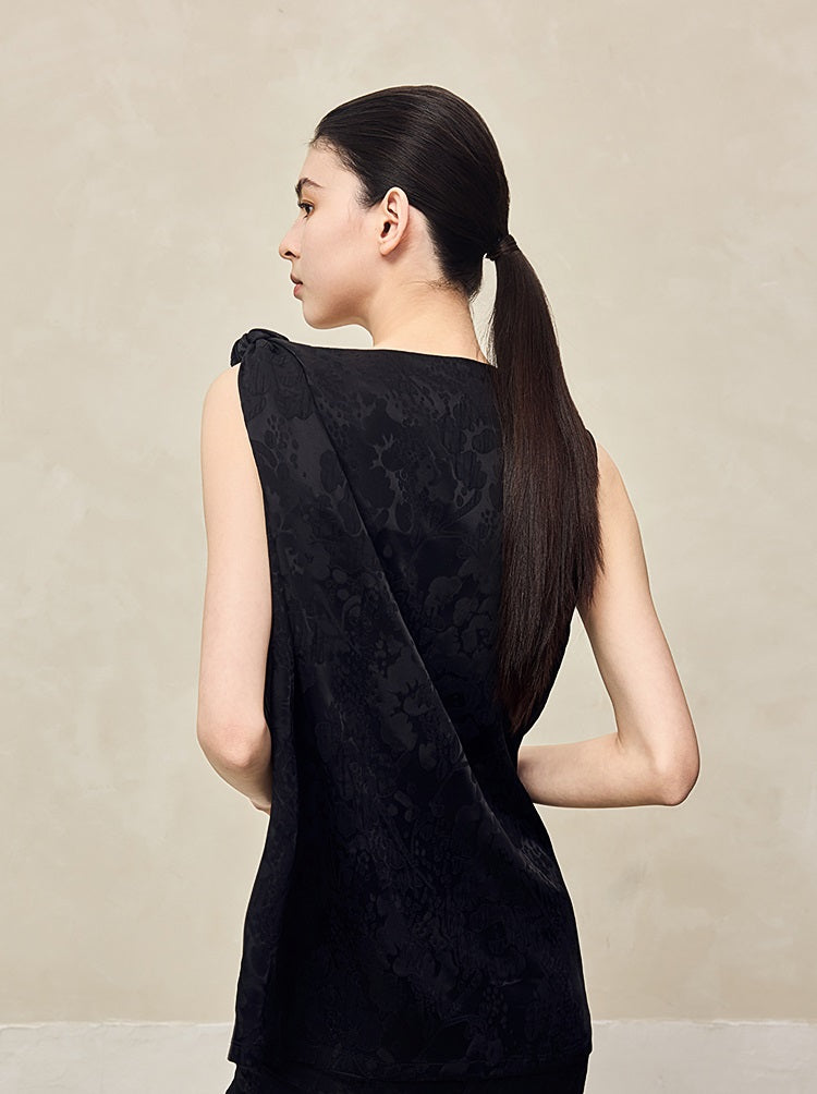 HECO Jacquard Acetic One-sided Kink White Red Black Top Woman - GOSPEL.