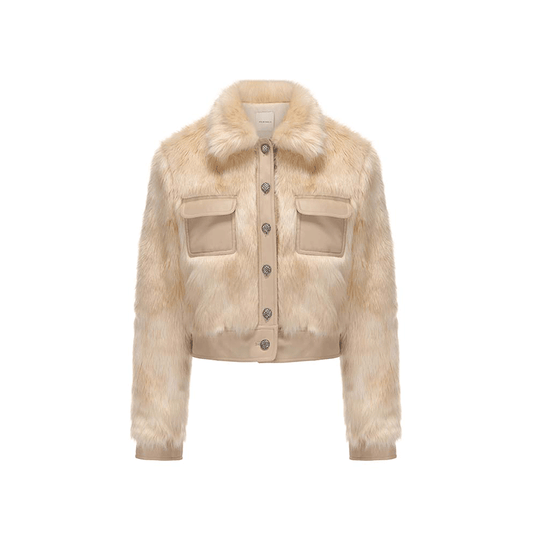 ATELIER MISS LU Vintage Pocket Stitching Faux Fur Short Jacket - BLOOM.