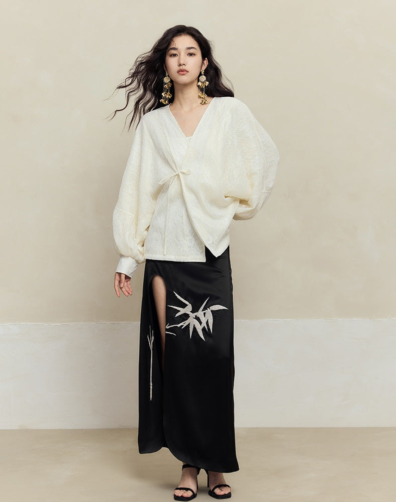 HECO Dolman Sleeve Mesh Lace Embroidery Shirt Top Women - hey.