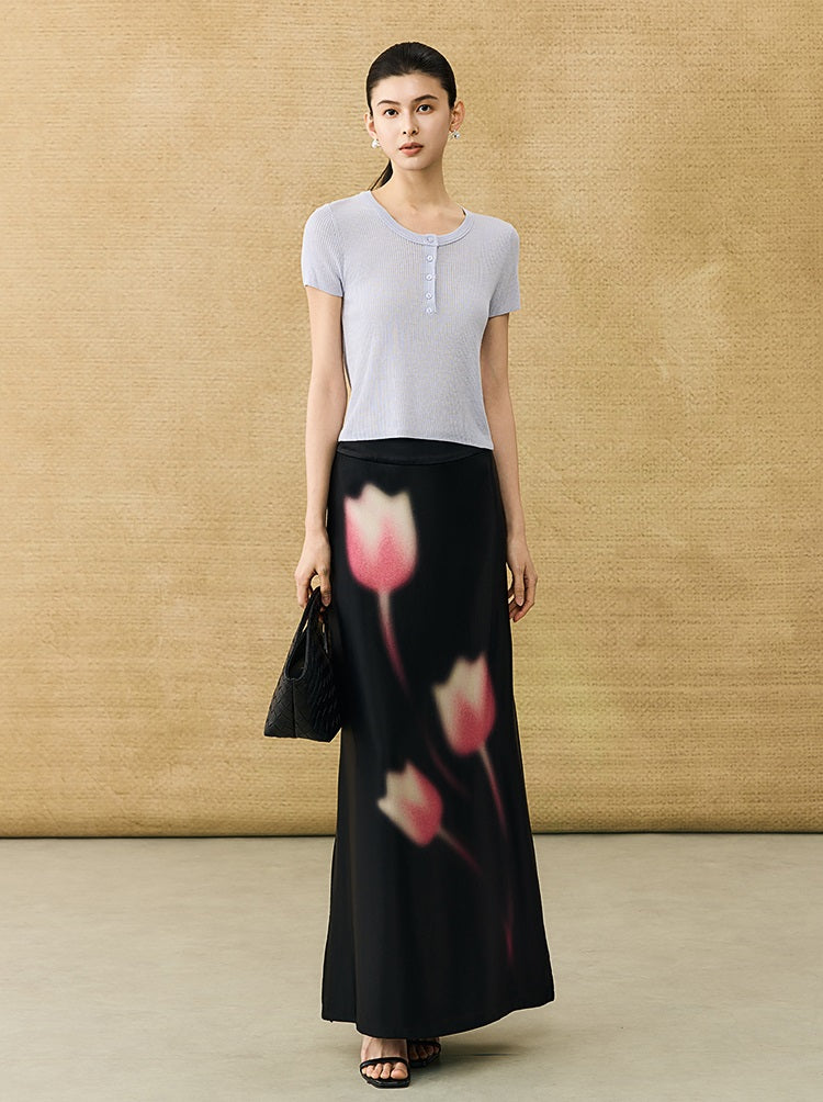 HECO Chinese high-end acetic acid skirt summer tulip print drape - ESSENCE.