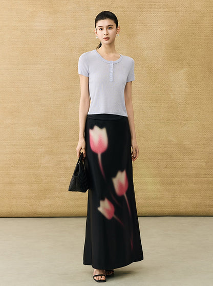 HECO Chinese high-end acetic acid skirt summer tulip print drape - ESSENCE.