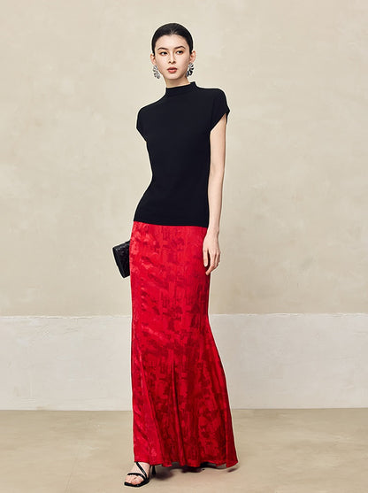 HECO Sleeveless Slim Mock Collar Red Black Gray Knit Top  - THRONE.