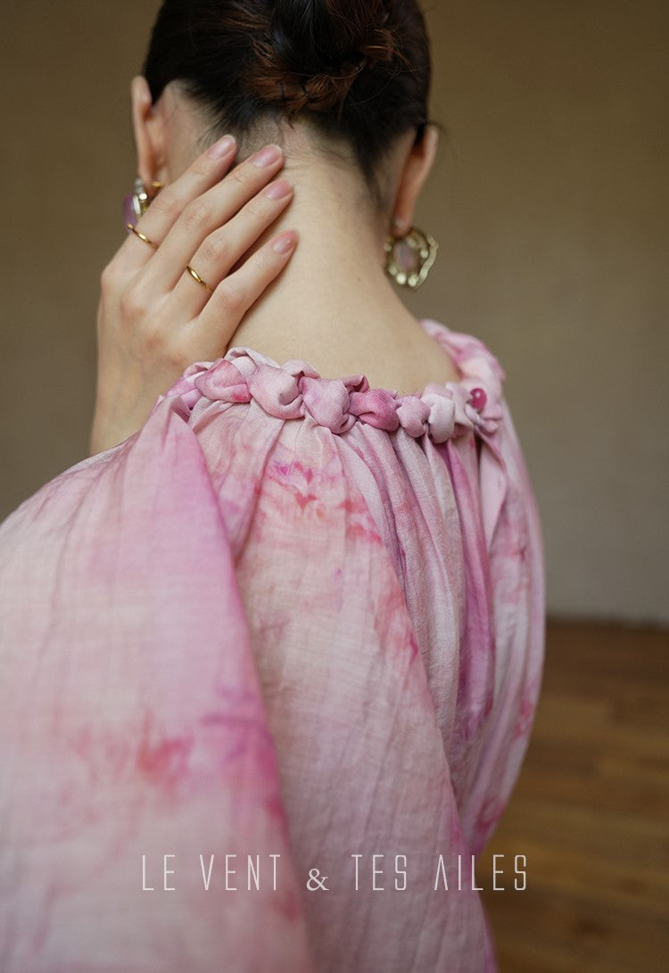 LE VENT&TES AILES Sakura Tencel Smudge Slip Skirt Loose Top Handmade-BECCA