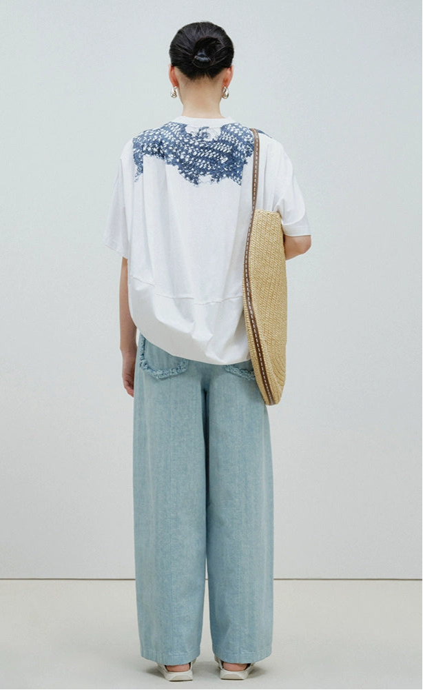 ZHUCHONGYUN woven crew neck short-sleeved T-shirt--OKUMURA.