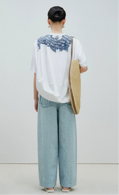 ZHUCHONGYUN woven crew neck short-sleeved T-shirt--OKUMURA.