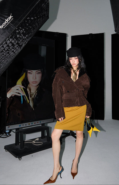MEI SANGUAN Brown retro double-breasted short jacket - CADEN