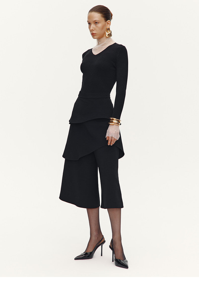 ATELIER MISS LU Pearl Embellished Gauze Patchwork Knit Top - MATT