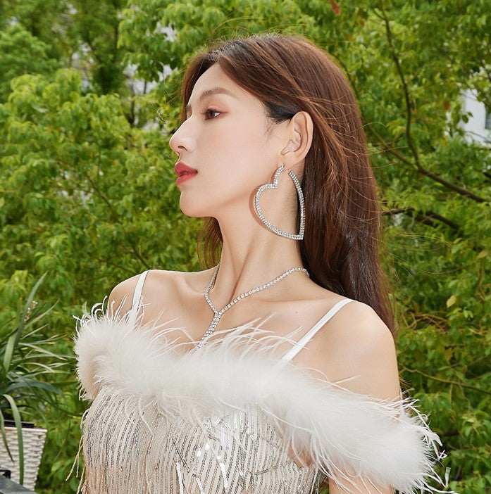 DOLLY Luxury Big Heart Full Diamond American Style Chic Earrings-LUNA