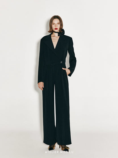 ATELIER MISS LU Fall-Winter Lapel Suit Wide-leg black Jumpsuit - JUNI