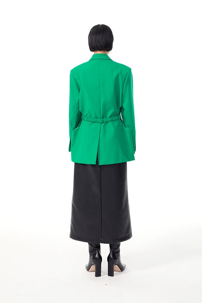 TINYIN  waist silhouette blazer women's one-button mid-length green black-CHI