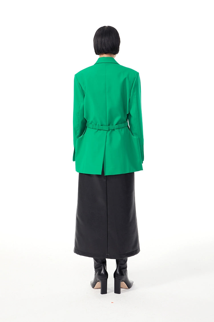 TINYIN  waist silhouette blazer women's one-button mid-length green black-ZYN