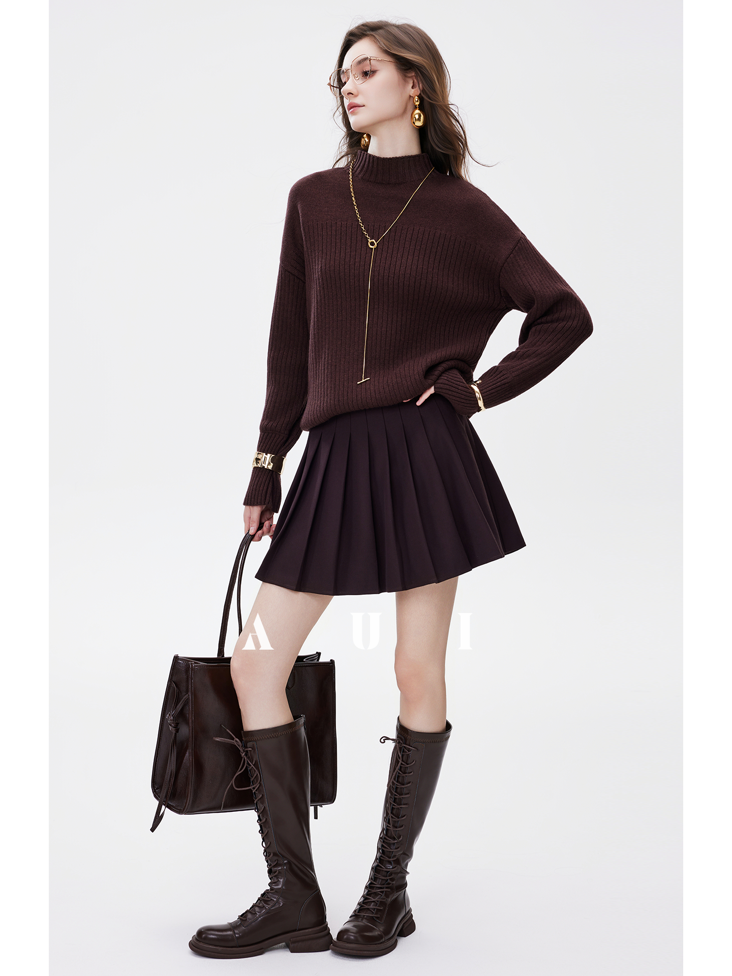 AUI Black Collegiate Age-Reducing Pleated Versatile A-Line Slim Suit Short Skirt - Doh