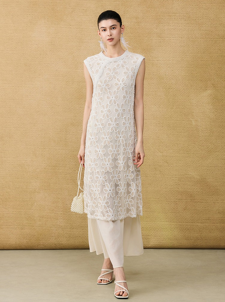 HECO Chinese style two pieces embroidered mesh spliced long dress - MAGIC.