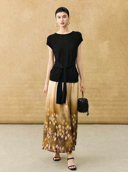 HECO Chinese Slimming Waist Linen Knit Breathable Crew Neck T-Shirt - INDIGO.