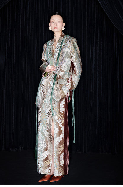 M essential Mackay designer vine pattern embroidery marble print jacket skirt suit- Eden.