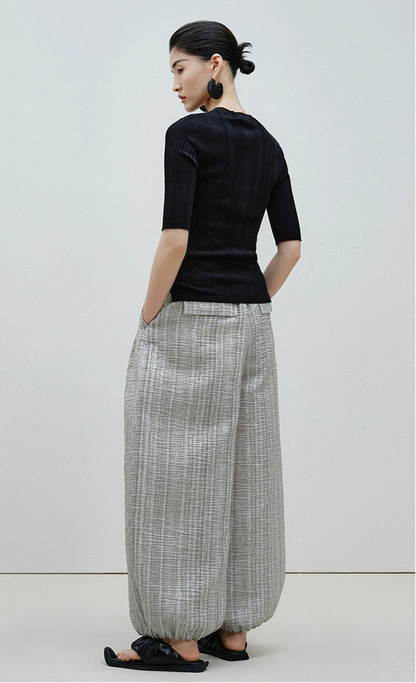 ZHUCHONGYUN black simple mid-sleeve slim knit top-IKARI.
