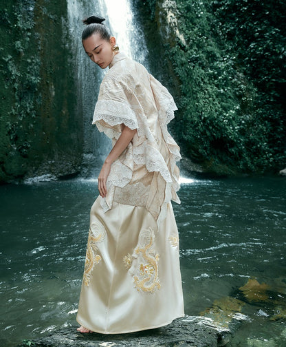 HECO Chinese Embroidery Golden Dragon Acetate Skirt - ALPHA.