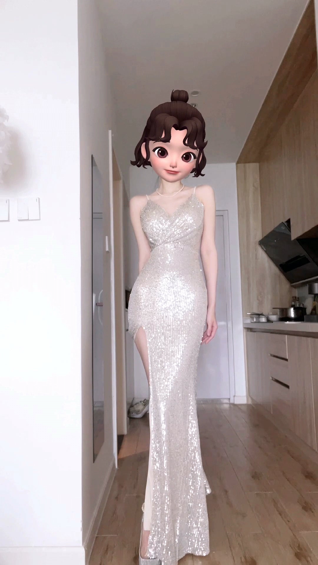 DOLLY Elegant Sleeveless V-Neck Sequin Slim Fit Slit Long Fishtail Cocktail Dress-ERIKA