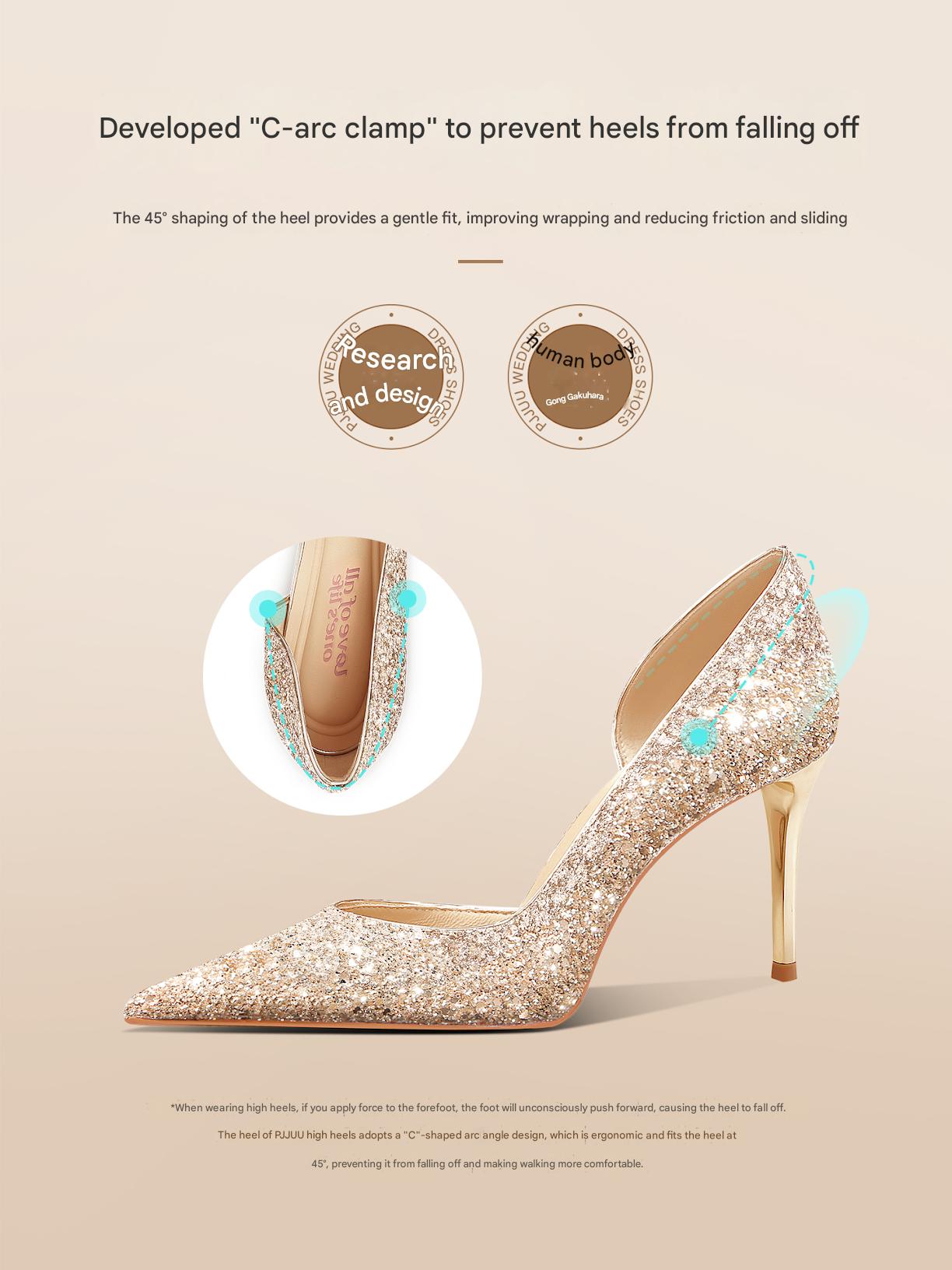 pjjuu gold side air high female summer bride's beautiful show He dress wedding shoes - SAQA