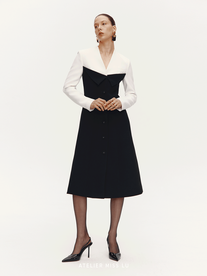 ATELIER MISS LU Contrast Color Patchwork Waist Dress Jacket - SHARP.