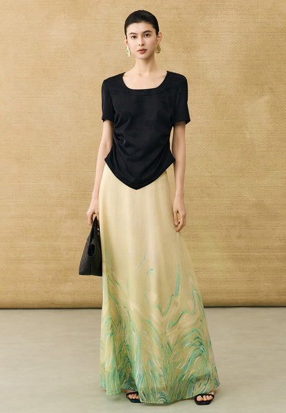 HECO Chinese Acetate Small Square Neck Short Sleeve Top- BEAK.