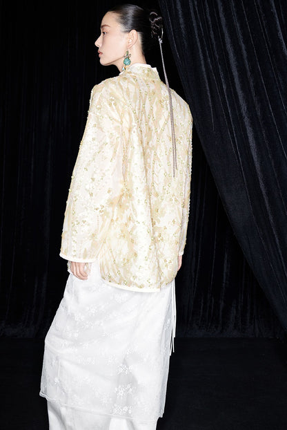 M essential Mackay designer Jinghui embroidered stand-up collar loose jacket - JACKIE.